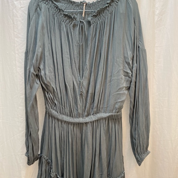 Free People Slate Blue Mini Boho Dress w/drop elastic waist - Picture 3 of 14